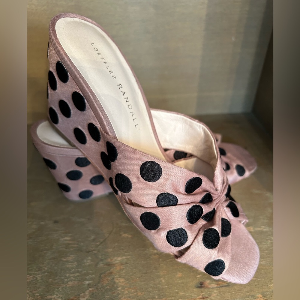 Loeffler Randall Champagne and Black polka dot Wedge